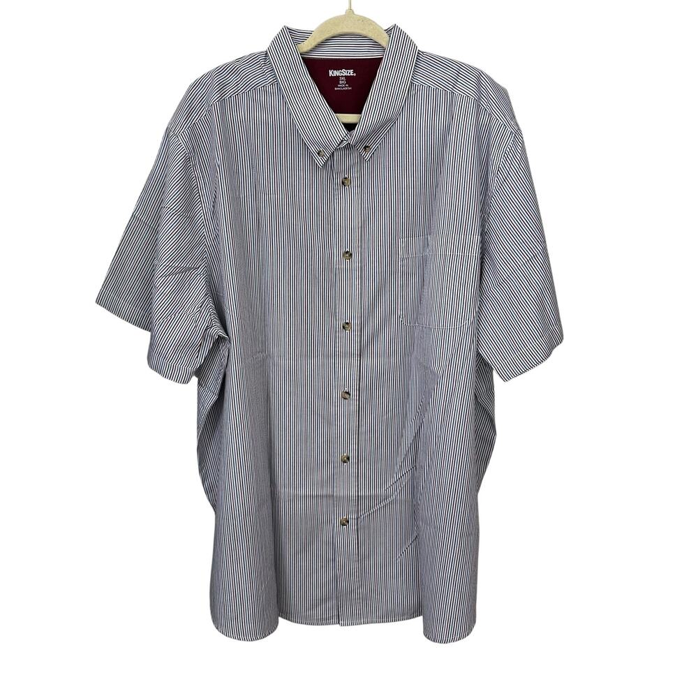 King Size Brand Mens‎ Shirt Button Down Short Sleeve Size 3XL Big Striped Pocket